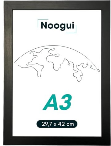 NOOGUI - Cadre A3 - Bois Noir - 30x42 cm - Face Avant Antireflet - Pour Photos Diplômes Posters ou Décoration Murale - Position Verticale ou Horizontale - Facile à Nettoyer