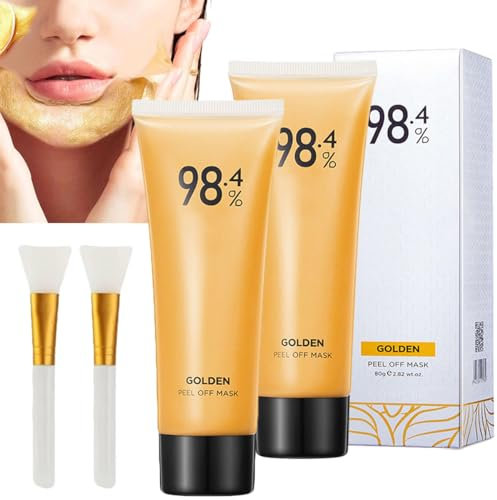 98.4% Beilingmei Gold Foil Peel-Off Mask - 98.4% Golden Peel Off Mask, 24k Gold Face Mask Anti-Wrinkle Peel Off Face Mask Gold Foil Tear-Off Mask Blackhead Remover (2Pcs)