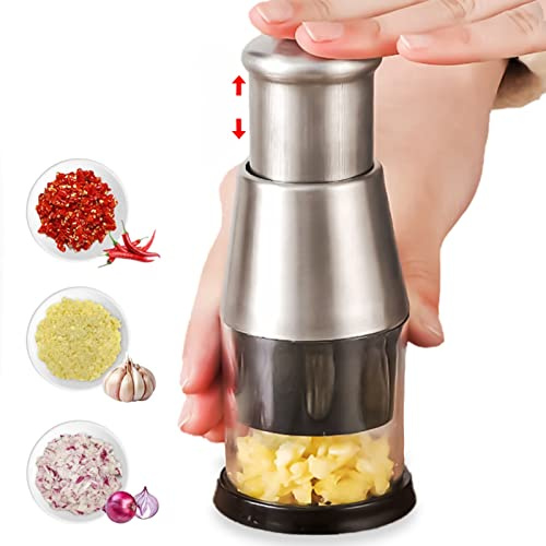 Genikeer Prensa De Ajos Manual De Acero Inoxidable, Picadora De Alimentos Vegetales Manual, Picadora De Ajos Y Perejil Cebolla, Triturador De Ajo para Verduras, Cebollas, Ajos, Nueces, Ensaladas