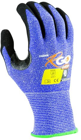 Ergos Gants De Sécurité Contre Les Coupures|10 Paires | Protège Contre Les Risques Élevés De Coupure Niveau C | Grip Supérieur Milieu Huileux | Taille 6-11 | Bleu/Noir | Certifié CE