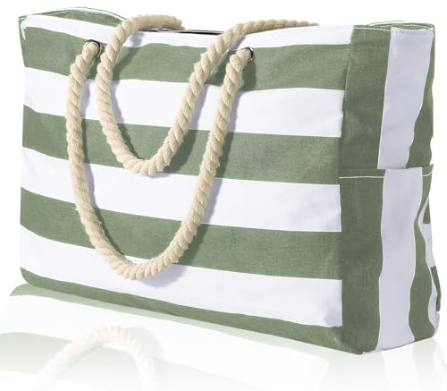Hillylolly Strandtasche xxl Familie, Strandtasche mit Reißverschluss, groß Strandtasche Damen, Reisetasche, Faltbare Shopper Badetasche, Schultertaschen, Mesh Beach Bag für Strand Reise-51*16*36cm