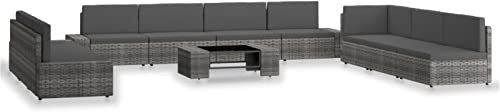 Rantry 10-TLG. Garten-Lounge-Set Gartensofa Set Outdoor Sofa Loungesofa Balkonsofa Ecklounge Balkonmöbel Sitzgruppe für Garten, Terrasse und Balkon Poly Rattan Grau