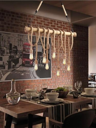 Kovalmax® Lampadario da soffitto 8 portalampada e27 corda in canapa stile vintage country b23-8