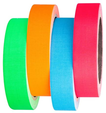 LoNinLoAn 4 rollos de cinta adhesiva fluorescente, 5 m de largo, 1 cm, cinta luminosa autoadhesiva, para escaleras, paredes y señales de salida
