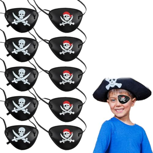 VONJUMA 10 Stück Augenklappe Pirat Piraten Augenklappe Totenkopf Augenmaske 3D Elastische Kunststoff Augenmaske Verstellbare Pirat Augenmaske Für Kindergeburtstage Piraten Mottopartys