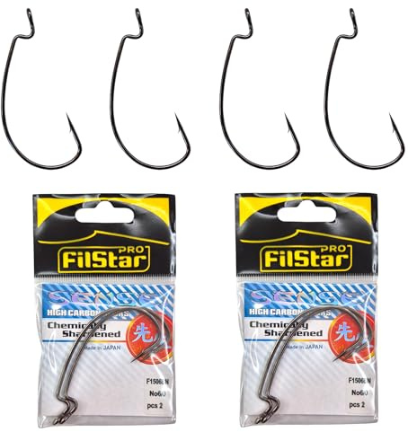 PRO FILSTAR Offset Haken Set 4 Stück N6/0 – Cheburashka Haken - Dropshot | Jighaken für Gummifische Montage - Jig Head - Sport Fishing Hooks Set - Zander & Hecht & Forelle Angelhaken