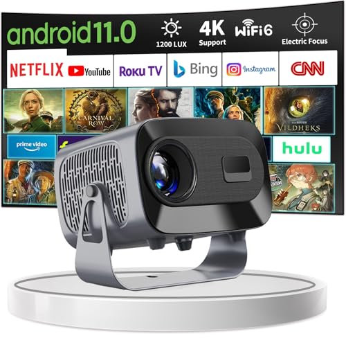 Portable Video Mini Projectors[Android 13.0&Auto Keystone]Full HD 4K Supported with WiFi 6 and BT 5.2,360° Rotatable Stand Home Theatre Projector for Bedroom/TV Stick/USB/Game/Outdoor
