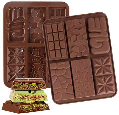 Stampo Cioccolato Tavoletta, 2 Pezzi Stampi Cioccolatini di 6 Cavità Include 100 Sacchetti una Spatola per Cioccolatini Fatti in Casa, Cioccolatini, Caramelle, Waffle, Decorazioni per Torte (B)