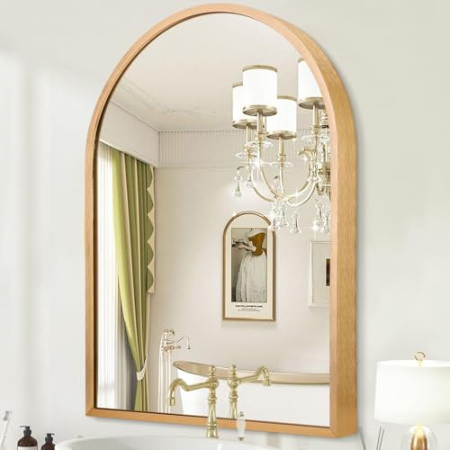 HLFMVWE Goldfarbener Bogen Spiegel Wandspiegel, 40 x 30 cm, gewölbter Aluminiumlegierung Badezimmerspiegel für Wand, für Schlafzimmer Eingang Wohnzimmer Eitelkeit