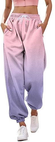 Jogginghose für Damen, kurzes Bein, Farbverlauf, lockere Passform, Baggy-Jogginghose für Damen, Kordelzug, Damenhose, elastische Taille, hohe Taille, leger, Baggy-Jogginghose, rose, S