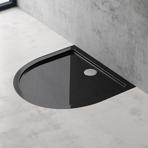 doporro Plato de Ducha Rectangular Acrílico 100x100x4cm en Negro incl. válvula de desagüe AL02 Conexiones DIN apto para Instalación a ras de Suelo Faro4