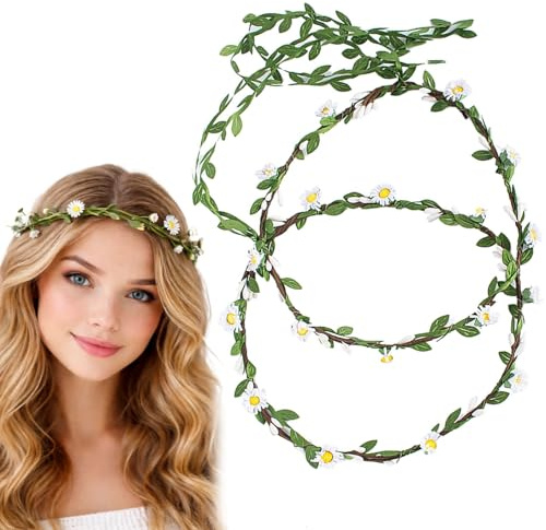 GWAWG 2 Pieces Flower Wreath Hair Wedding White and Green Flower Flower Wreath Artificial Flowers Crown Bridal Headpiece Greenery Crown for Wedding Ceremony Party Festival