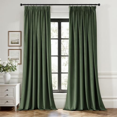 EMEMA Tende a cordoncino semi-oscuranti, isolanti in velluto, 2 pezzi, 140 x 280 cm, tende moderne per soggiorno e camera da letto, tenda spessa in raso termico, verde Matcha