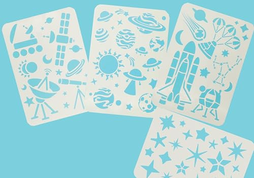 Washable Plastic Stencils | Space Exploration | A4 Size | Pack of 4 Designs, White