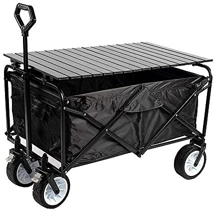 CCKUYT Handwagen, Klappbarer Handwagen für den Außenbereich, Hochleistungs-Klappwagen, Gartenwagen mit Tischplatte, Campingwagen auf Rädern, Handwagen
