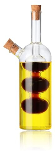 WINAKUI Olive Oil and Vinegar Dispenser Bottle Set for Kitchen, 2 in 1 Glass Oil and Vinegar Dispenser Set, Olive Oil Container Cruets for Vinegar and Oil