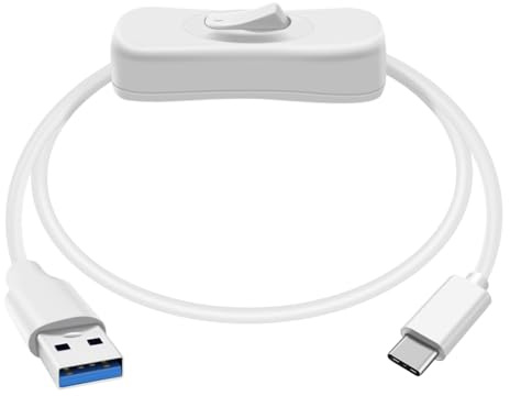 HuaLiSiJi USB A USB C 3.0 Kabel mit Schalter Typ C Kabel Datenkabel und Ladekabel für Ventilator, Kamera, Handy Typ C (Weiß, 1.5 m)