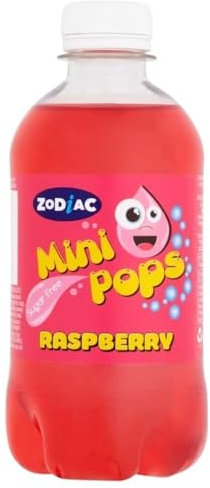 Mini Pop Assorted Flavoured Soft Drinks Sugar-Free 330ml each Bottles 24 or 12 Pack Cola, Lemonade, Dandelion & Burdock, Orange, RaspBerry, Bubble Gum (24 Bottles, Raspberry)