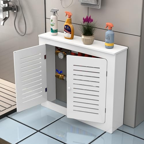 Moderna copertura del radiatore bianca e protezione del riscaldamento, mensola decorativa per casa e ufficio, mobiletto da pavimento in legno autoportante con 2 ante per bagno nization