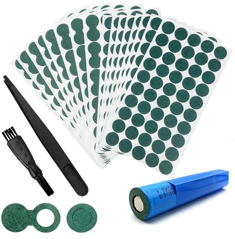 SHUIYUE 600 Pcs Battery Insulating Adhesive Paper, 18650 Lithium Battery Insulator Rings With tweezers, cleaning brush (400 Pcs Single Hollow Rings + 200 Pcs Two section hollow)
