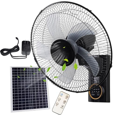 MZQMK Ventilador Portátil De Carga Solar, Ventilador De Pared con 3 Velocidades, con Mando A Distancia Temporizador Y 3 Velocidades Potente con 5 Aspas Y Hélice