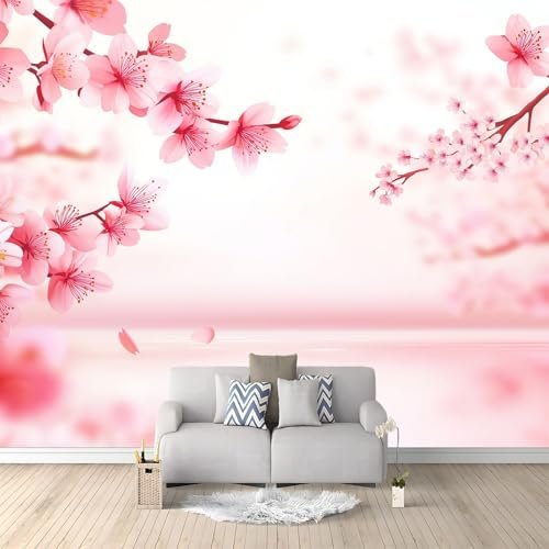 Carta da parati fotografica in tessuto non tessuto, motivo floreale romantico con fiori di pesco, decorazione per soggiorno, camera da letto, bagno, 200 x 140 cm (larghezza x altezza)