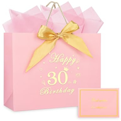 30. Geburtstag Geschenktüte mit Seidenpapier & Karte Große Geburtstags Geschenktasche 32×25×11 cm – Geschenkverpackung für Frauen