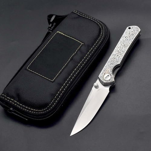 Klappmesser 7.5 Premium taschenmesser Damast edelstahl vg-10 flach metall & Damaszener Damaststahl, Kleine edc messer scharfe einhandmesser, Damaskus Geschmiedet, Outdoor Jagdmesser Tanto mit Scheide