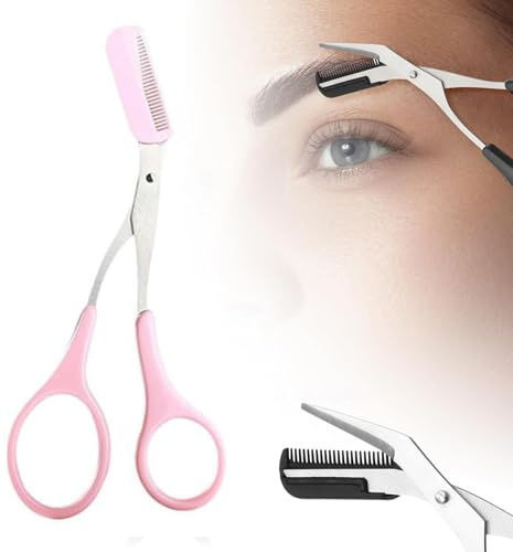 2026 Neue Verbesserte Augenbrauen Trimmer Schere, 2 In 1 Augenbrauen Schere Mit Kamm, Zum KüRzen Der Augenbraue Und WimpernschöNheit ZubehöR Geschenk FüR MäNner Frauen (Rosa)