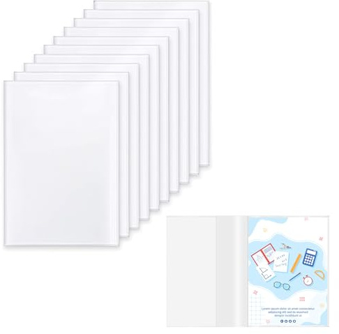 Sekfpnk 10 Stück Buchumschlag, 16K Buchcover, 26.5 * 19.2cm Transparente Buchschutzhülle für Geeignet zum Schutz von Büchern und Büromaterialien