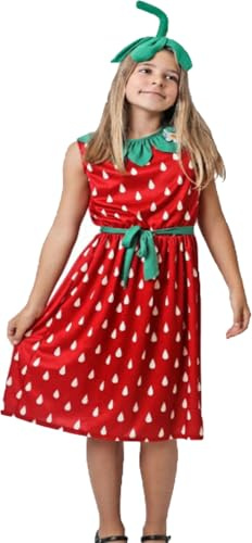 Gojoy shop-Disfraz de Atractivo Fruta de fresa para Niñas Carnaval Halloween,Cosplay de Juegos de Rol (Contiene:Vestido,Diadema,Cinturón y Mochila de Cuerdas.)