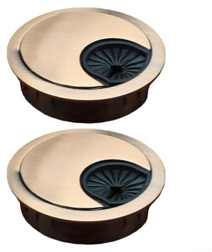 Juego de 2 ojales metálicos para cables de escritorio para gestionar cables de escritorio y crear un entorno de trabajo limpio (bronce rojo, 53 mm)