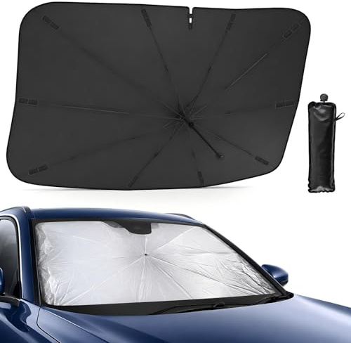 Pgtc Paraguas Parasol para Parabrisas, Parasol Plegable para Coche y Cubierta de Parabrisas Anti-UV, protección Solar para ventanillas de 145x85 cm con Bloqueo UV y Aislamiento térmico para Autos