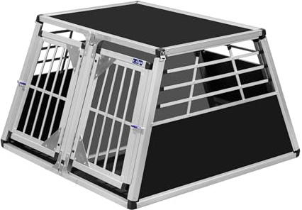 ALPUNA Transportbox N93 – Aluminium Doppelbox für Hunde 100×100×62,5 cm, Auto Hundebox mit Notausstieg, sicherer Hundetransport im Kofferraum