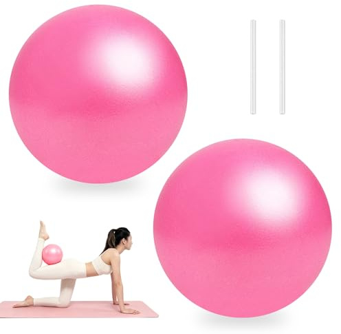 2 Pezzi Rosa Palla Fitness, 25CM Soft Palla Pilates, Anti Scoppio Fitball con Cannuccia Gonfiabile, Adatto Yoga, Pilates, Fitness ed Esercizi di Equilibrio