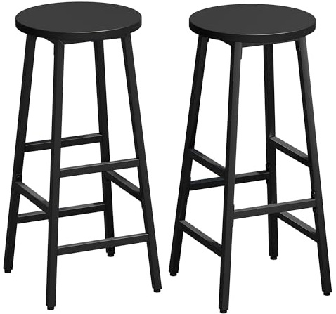 YOUDENOVA Barhocker 2er Set, Küchenhocker Holz mit Metallgestell, stabil & platzsparend, Barstuhl mit Fußstütze, 71 cm Hoch, Industrial Stil, für Küche, Bartheke, Esszimmer, Schwarz