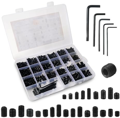 BTIUGYI 1145 Stück Metrische Madenschrauben Set, M3 M4 M5 M6 M8 Innensechskant Gewindestifte Schrauben, Kohlenstoffstahl Sechskantkopf Muttern mit Schraubenschlüssel, für Türklinke, Wasserhahn