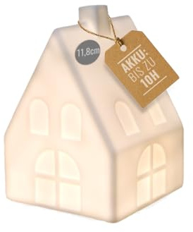 8 seasons design LED Haus Mini-Leuchte Shining House (weiß) Micro - Dekolampe 12 cm - kabellos mit Akku & USB-C aufladbar, mit Timer - Tischdeko, Stimmungslicht, Lichthaus