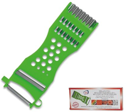 ARCA, Pelatutto Multifunzione 5 in 1 – Pela, Affetta, Grattugia e Taglia Julienne – Acciaio Inox e Plastica – Lavabile in Lavastoviglie