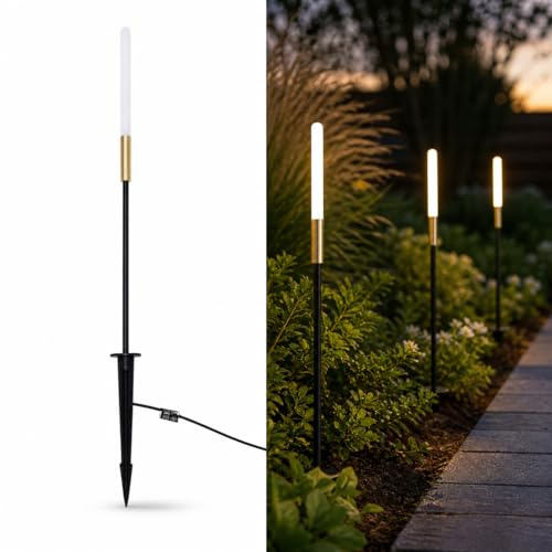 maolo Lampada LED Giardino Picchetto 24V 0.5W IP65 | Luce Naturale 4000K | Paletto Luminoso da Esterno per Vialetti e Aiuole | Design Moderno Nero Oro (1168 mm)
