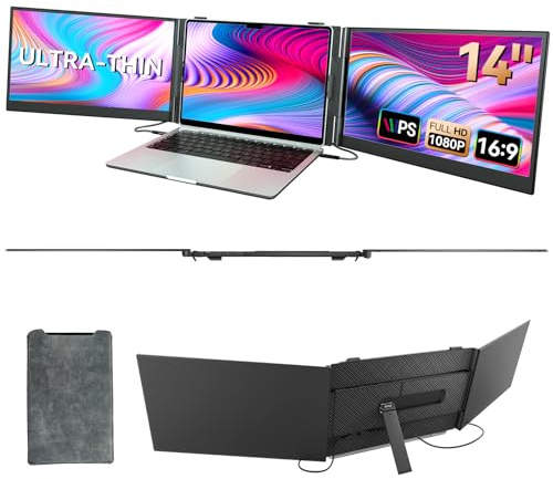 Triple Laptop Screen Extender Ultra Thin Lightweight 14 FHD 1080P IPS Laptop Monitor Extender Multi Portable Extra Extended Screen for 13.3-17 Laptops Compatible with Windows Chrome Macbook