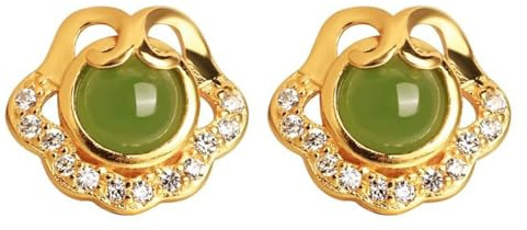 S925 Silver med Natural Green Jade Ruyi Ear Stud Örhängen för kvinnor Yoga Äkta 1