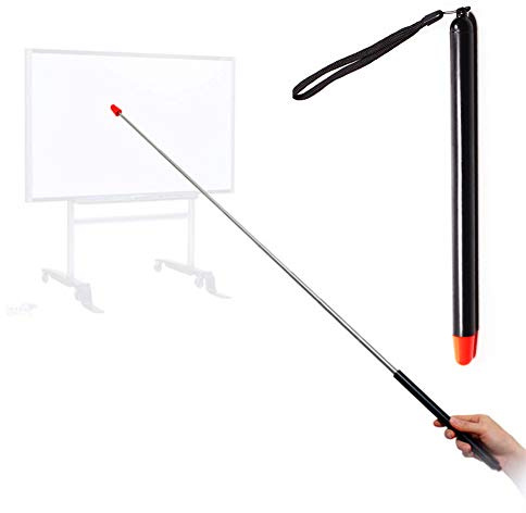 Puntero para profesores, puntero de enseñanza, puntero de mano de longitud extendida, puntero para pizarra blanca, negro mate con borde cromado