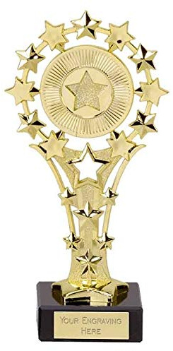 Trophies Plus Medals All Star Gold Star Trophy On A Black Marble Base 17cm (6 3/4) FREE ENGRAVING