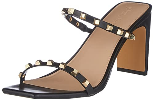 The Drop Women's Avery Square Toe Two Strap High Heeled Sandal, Black Studded, 8