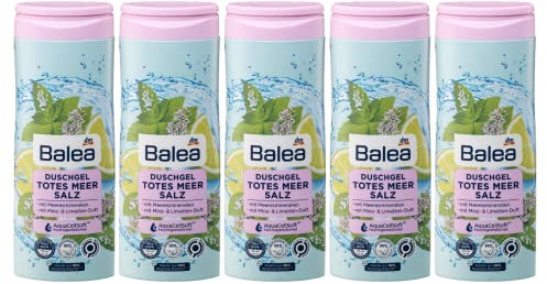 Balea Duschgel Totes Meersalz mit Meeresmineralien, Feuchtigkeitsformel & Duft nach Minze und Limette, 5er-Pack (5 x 300 ml), 1500 ml