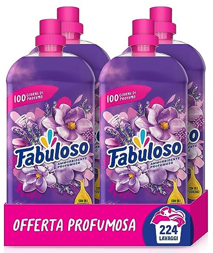 Fabuloso Ammorbidente Concentrato Profumato Magnolia & Lavanda 4x1,25L | Fragranza che Dura per Settimane* | Fragranza Attivata dal Movimento | Rende i Capi Più Facili da Stirare** | 224 Lavag