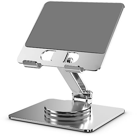 Zienstar-Faltbarer Aluminium Tablet-Ständer,um 360° Drehbar,Verstellbarer Halterung für Tablet,iPad,Handy 4–14 Zoll (Silber)