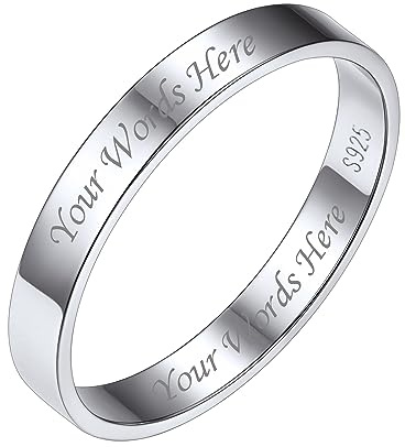 Bestyle Bague Argent 925 Bague Simple Bague de Fiançailles pour Homme Femme Couple Anneau de Base Bijoux Prénom Personnalisé 3mm de Large Blanc Taille 60