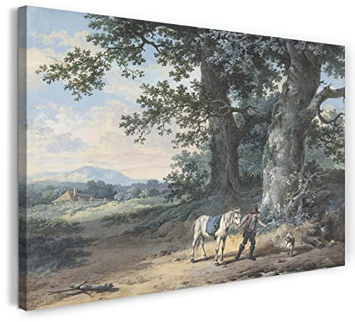 Leinwandbild (30x20cm) Pieter Barbier II: Ein Bauer, der sein Pferd am Rande eines Waldes führt, Leinwand auf Keilrahmen gespannt und fertig zum Aufhängen, hochwertiger Kunstdruck aus deutscher Pro..